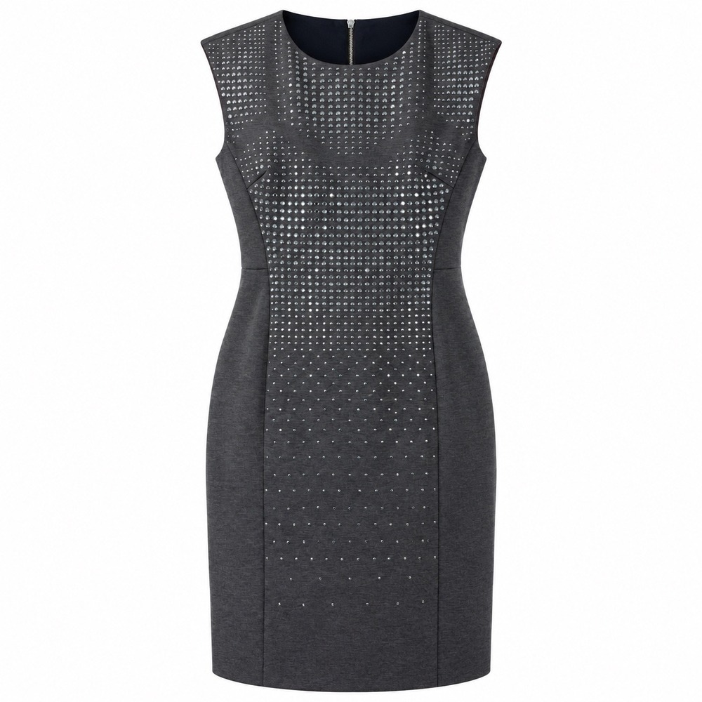 Rebecca Taylor Studded Sheath Dress Women 4 Gray Cocktail Party Edgy Night Out